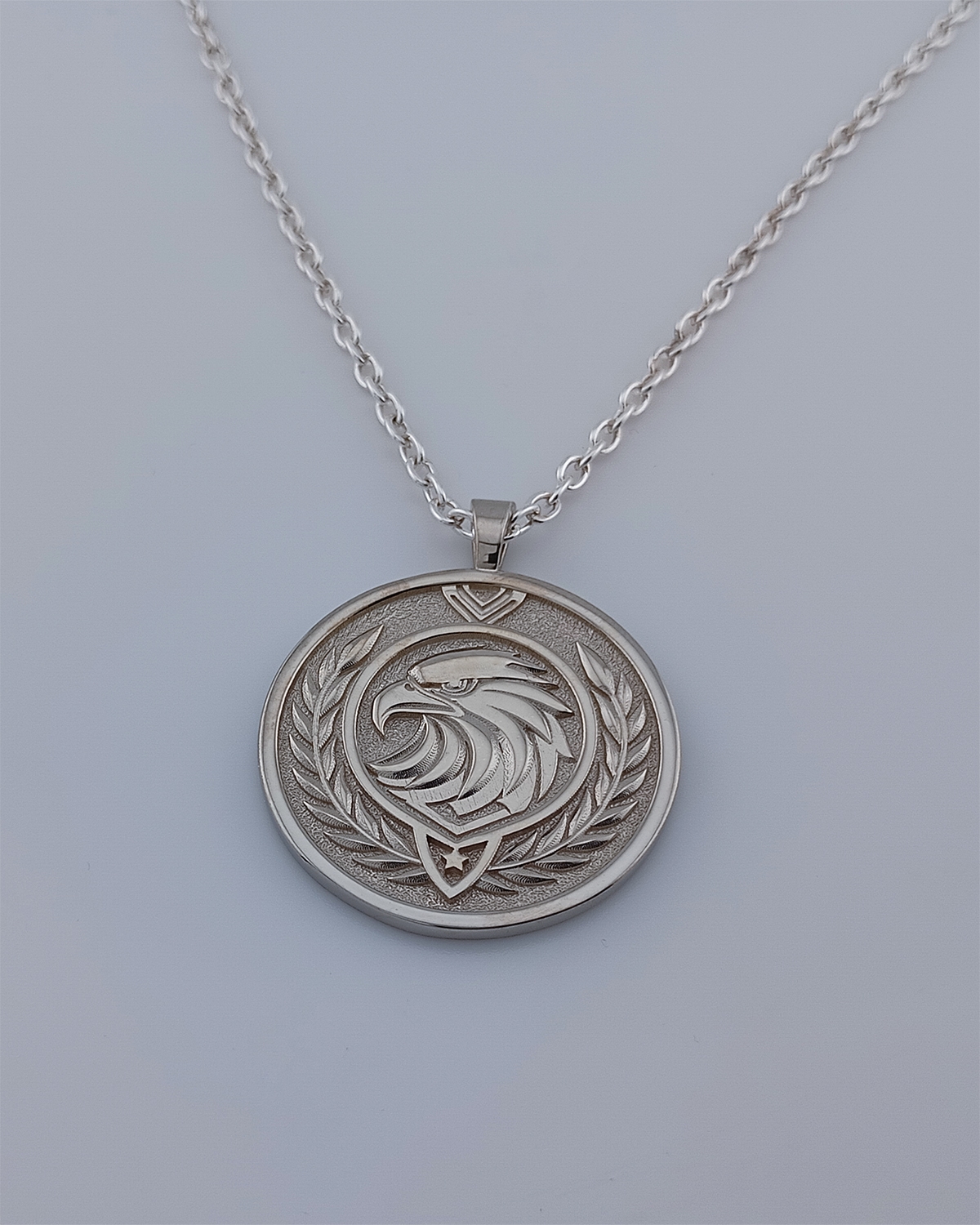 Armenian eagle silver pendant, side view